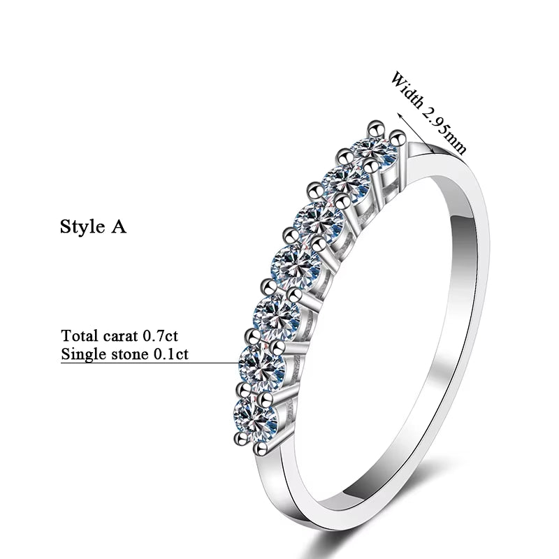 100% Moissanite Wedding Band Sterling Silver Wedding Rings VVS1 Diamond Half Eternity Stackable Ring for Women 0.5CT 0.7CT 1CT