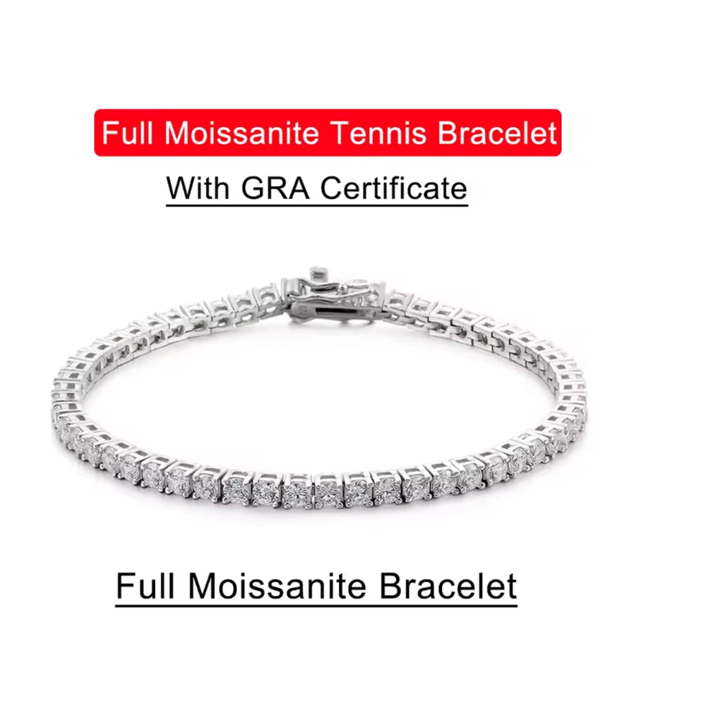 Serenity 3Mm 4Mm 5Mm Moissanite Tennis Bracelet for Women Man Gift S925 Sterling Silver Plated 18K Moissanite Hand Chain Jewelry