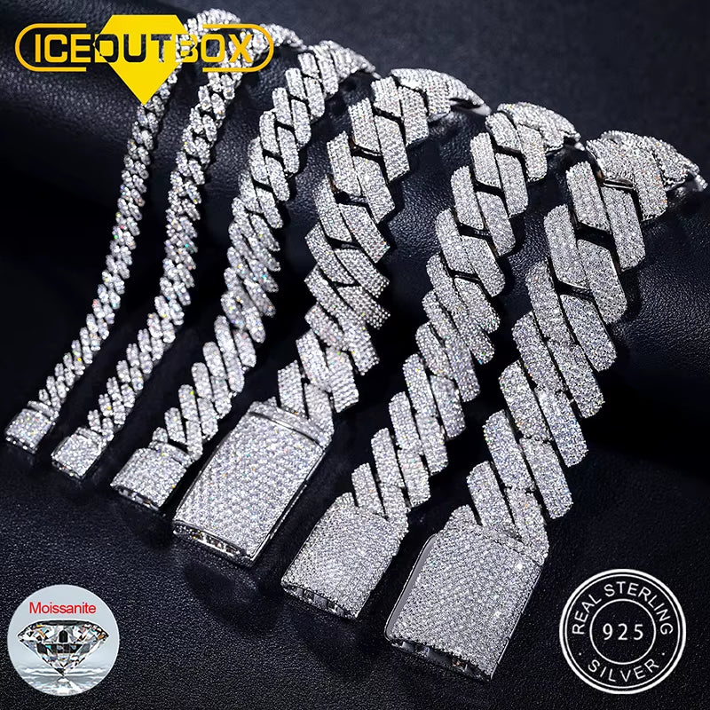 D VVS All Moissanite Cuban Hip Hop Bracelet for Men 6/8/10/12/14/20Mm Full Diamond 925 Sterling Silver Teen Girls Iced Out Chain
