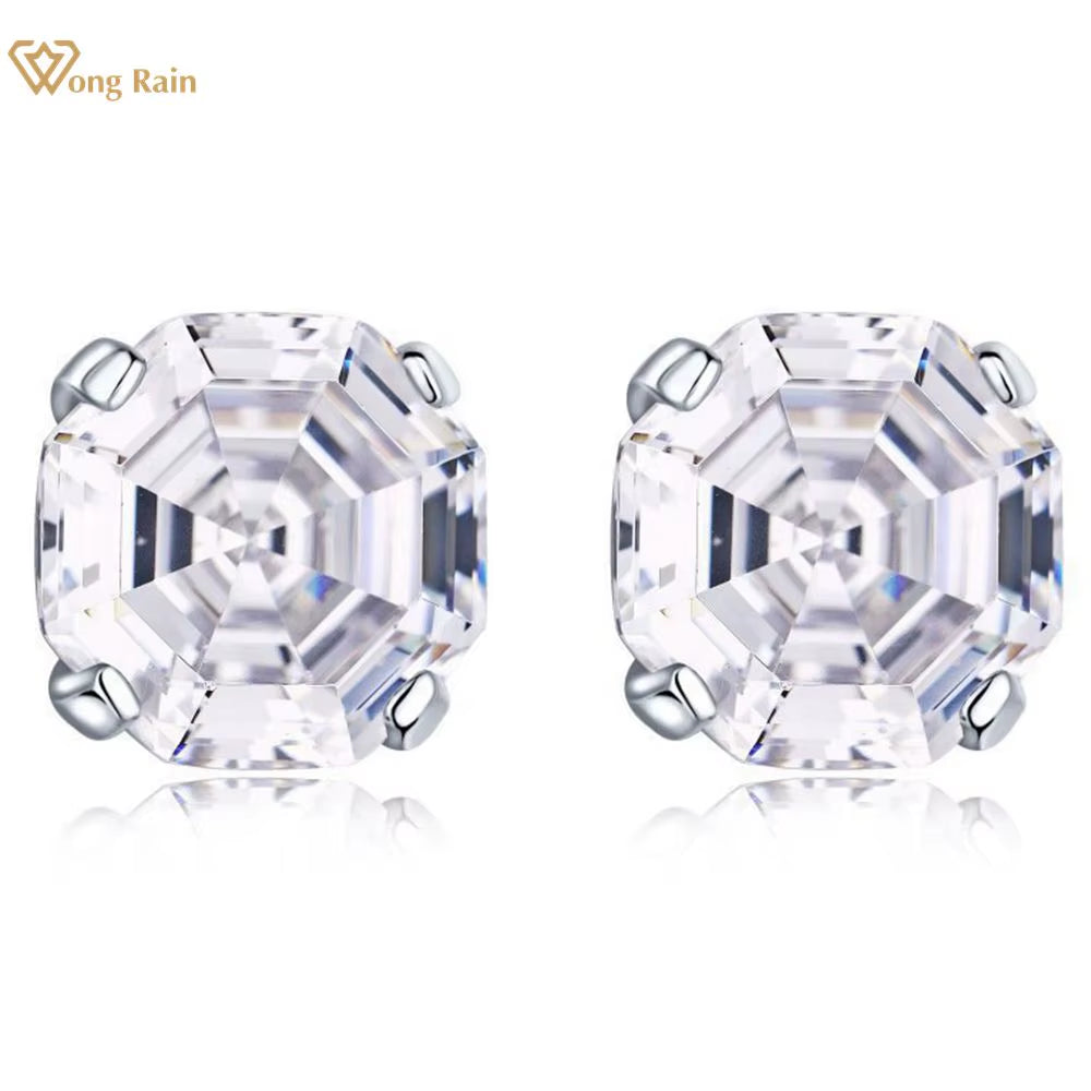 925 Sterling Silver Asscher Cut High Carbon Diamonds Gemstone Party Ear Studs Earrings for Women Fine Jewelry Gifts