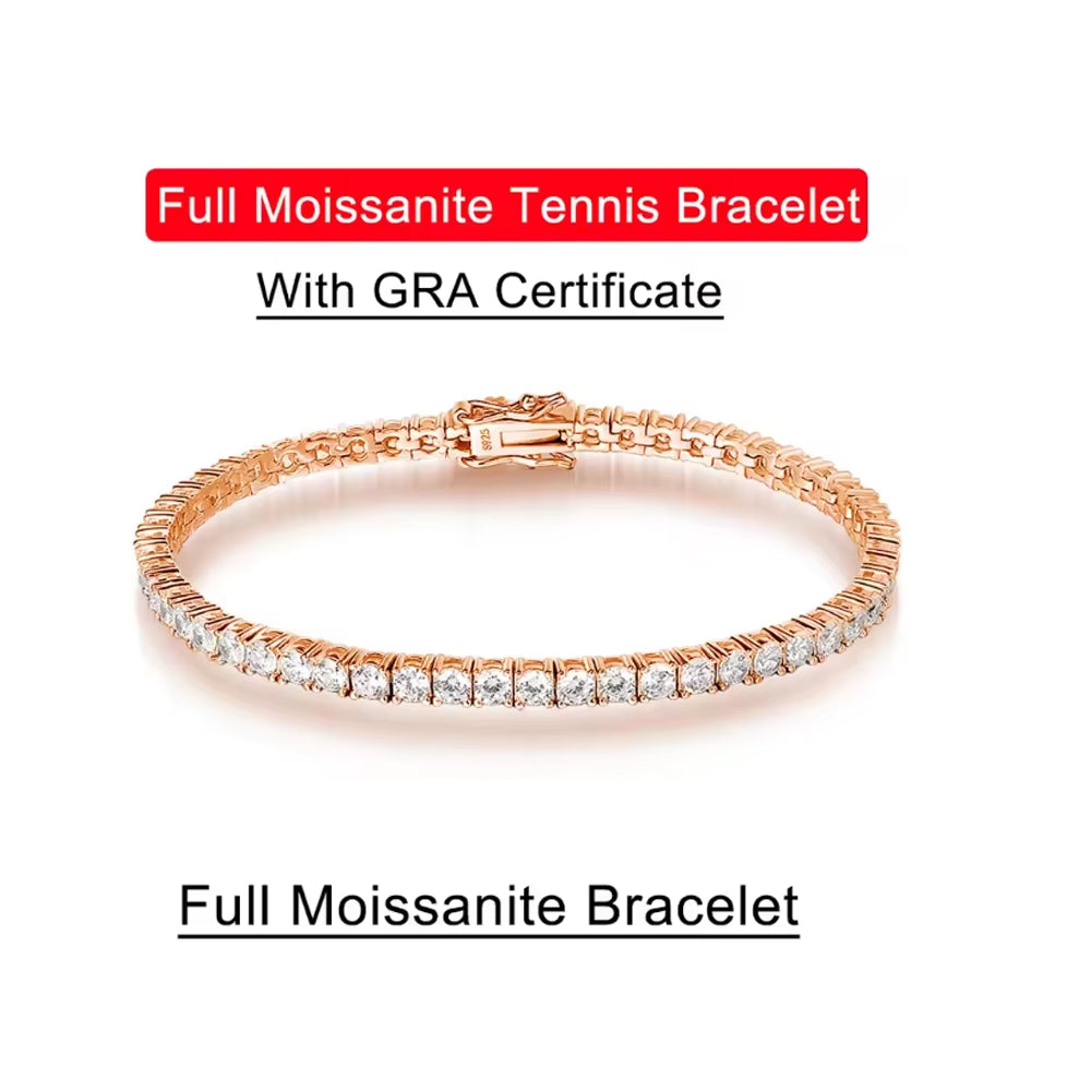 Serenity 3Mm 4Mm 5Mm Moissanite Tennis Bracelet for Women Man Gift S925 Sterling Silver Plated 18K Moissanite Hand Chain Jewelry