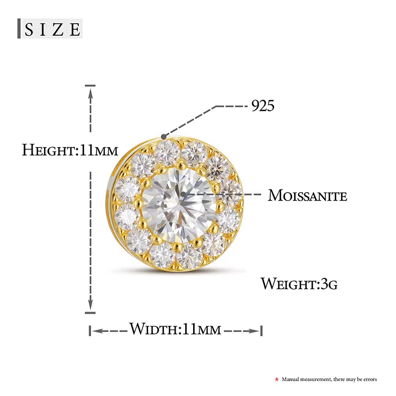 925 Sterling Silver Real Moissanite Stone round Stud  Men Fashion Jewelry 2021 Pass Diamond Test ICEOUTBOX