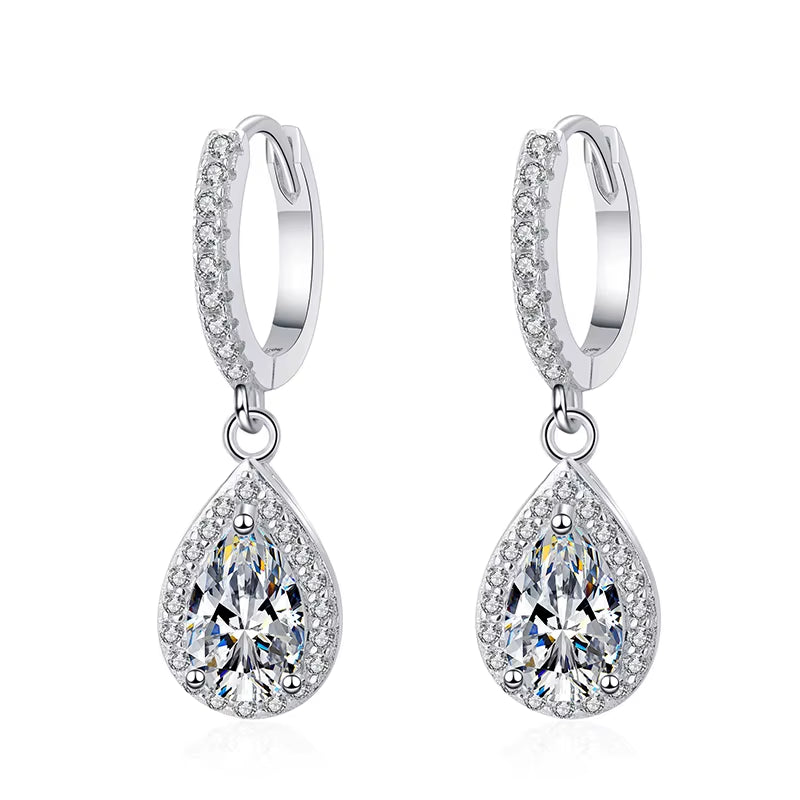 Smyoue White Gold 1Ct Pear Cut Moissanite Drop Earring for Women Sparkling Diamond Luxury Quality Jewelry S925 Sterling Silver