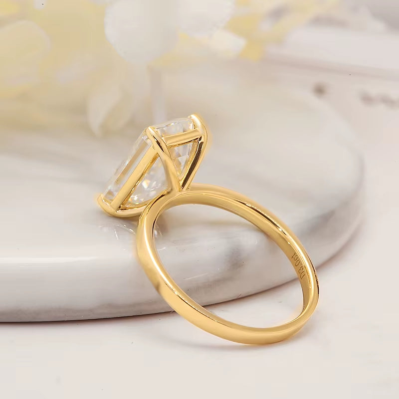 Real 14K Yellow Gold Emerald Brilliant Cut Moissanite Engagment Halo Ring 4.0 Carat Fine Ring for Womne Gift D Color