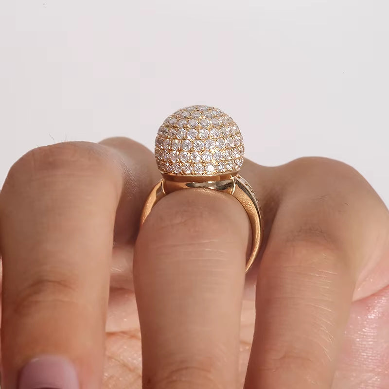 AEAW Solid 10K White Yellow Gold DF Color Moissanite Engagement Ring Ball Moissanite Band for Women Ladies Ring