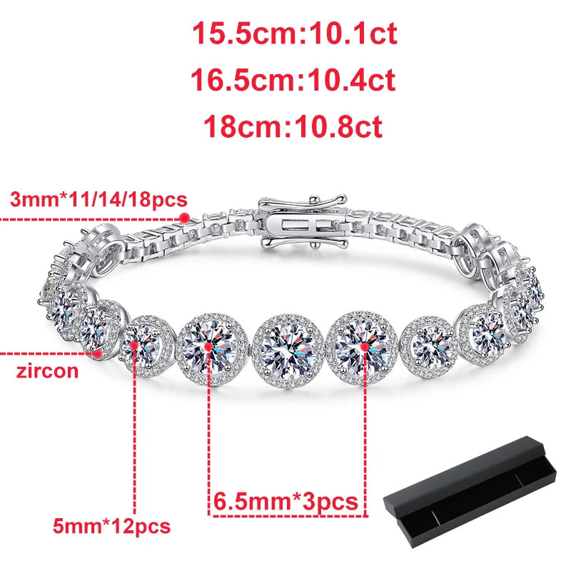 11.1CT Moissanite Tennis Bracelet for Women Sparkling Luxury Jewelry 925 Sterling Silver Chain Christmas Gift Bracelet