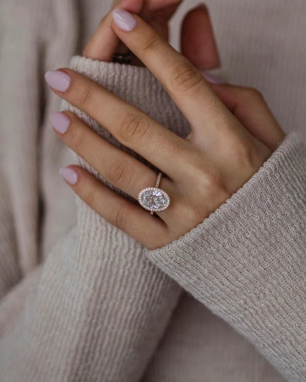 Moissanite Wedding Ring Real 18K Rose Gold 4.5 Carat 8X12Mm Oval Cut Jewelry Women for Engagement Proposal Romantic