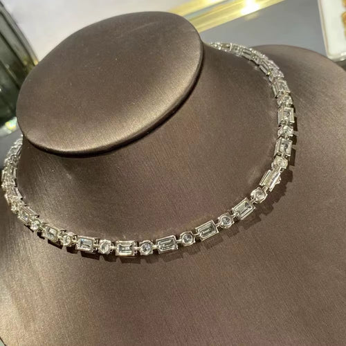 100% 925 Sterling Silver Emerald Cut Created Moissanite Gemstone Wedding Party Women'S Chain Necklace Fine Jewelry