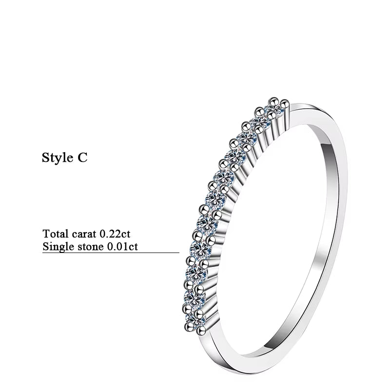 100% Moissanite Wedding Band Sterling Silver Wedding Rings VVS1 Diamond Half Eternity Stackable Ring for Women 0.5CT 0.7CT 1CT