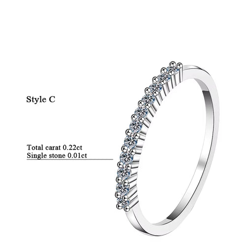 100% Moissanite Wedding Band Sterling Silver Wedding Rings VVS1 Diamond Half Eternity Stackable Ring for Women 0.5CT 0.7CT 1CT