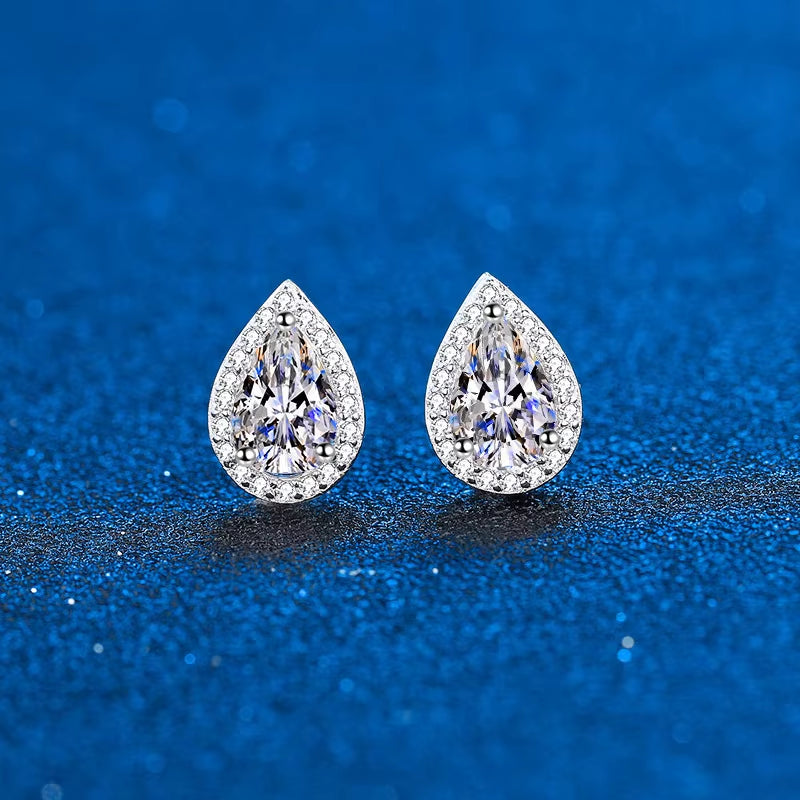 2Ct Fancy Cut Moissanite Hoop Earrings for Women VVS1 Pear Diamond Halo Drop Earrings Sterling Silver Bridal Wedding Jewelry