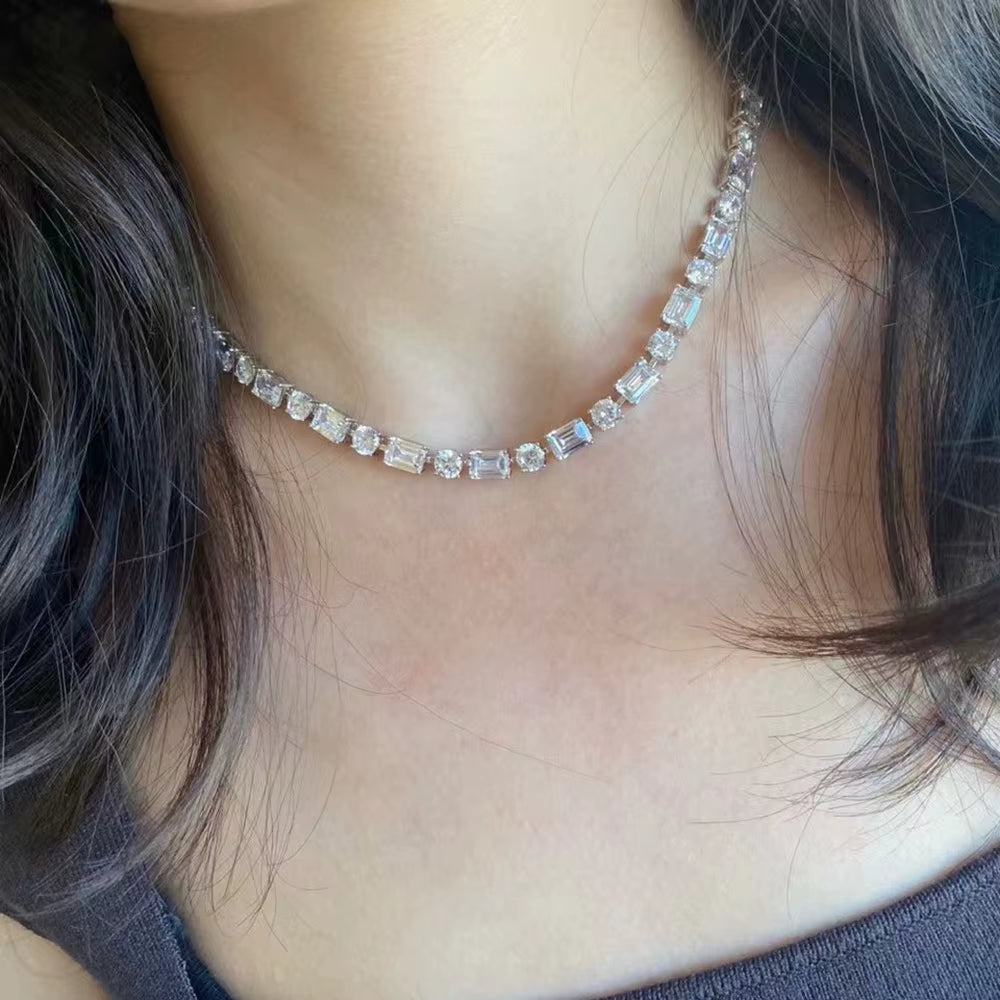 100% 925 Sterling Silver Emerald Cut Created Moissanite Gemstone Wedding Party Women'S Chain Necklace Fine Jewelry