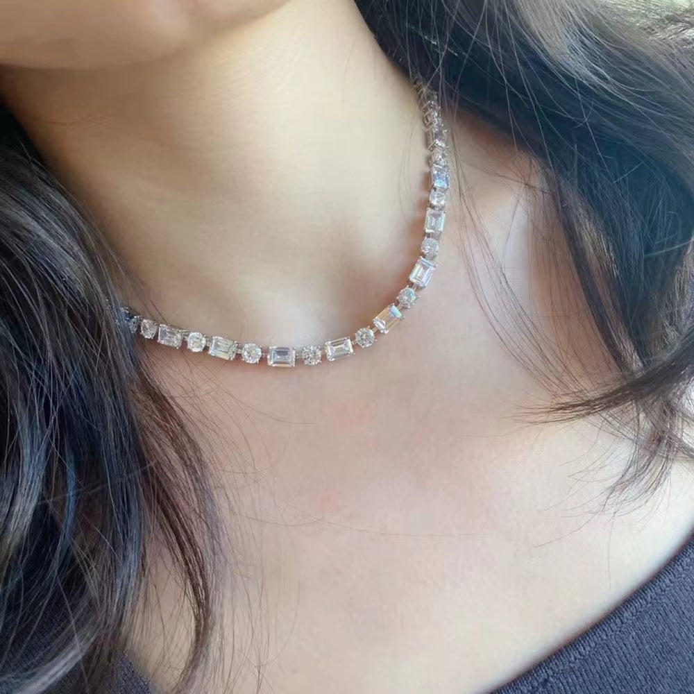 100% 925 Sterling Silver Emerald Cut Created Moissanite Gemstone Wedding Party Women'S Chain Necklace Fine Jewelry