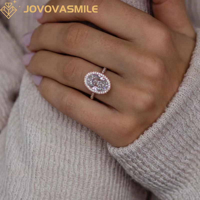 Moissanite Wedding Ring Real 18K Rose Gold 4.5 Carat 8X12Mm Oval Cut Jewelry Women for Engagement Proposal Romantic