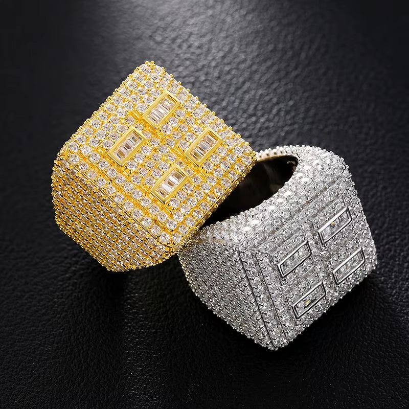 VVS D Moissanite Diamond 925 Sterling Silver Plating Ring Micro Pave Moissanite Stones Customized Men Hip Hop Iced Out Rings
