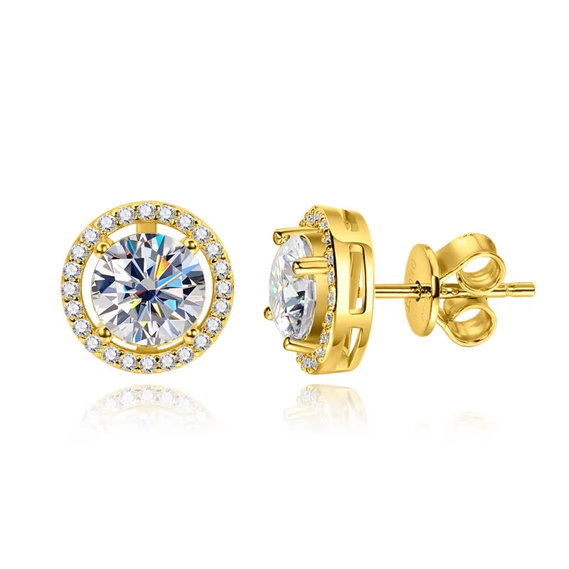 100% 925 Sterling Silver 0.5-2 Carat Moissanite Stud Earrings for Women D Color Diamond Earring Sparkling Fine Jewelry