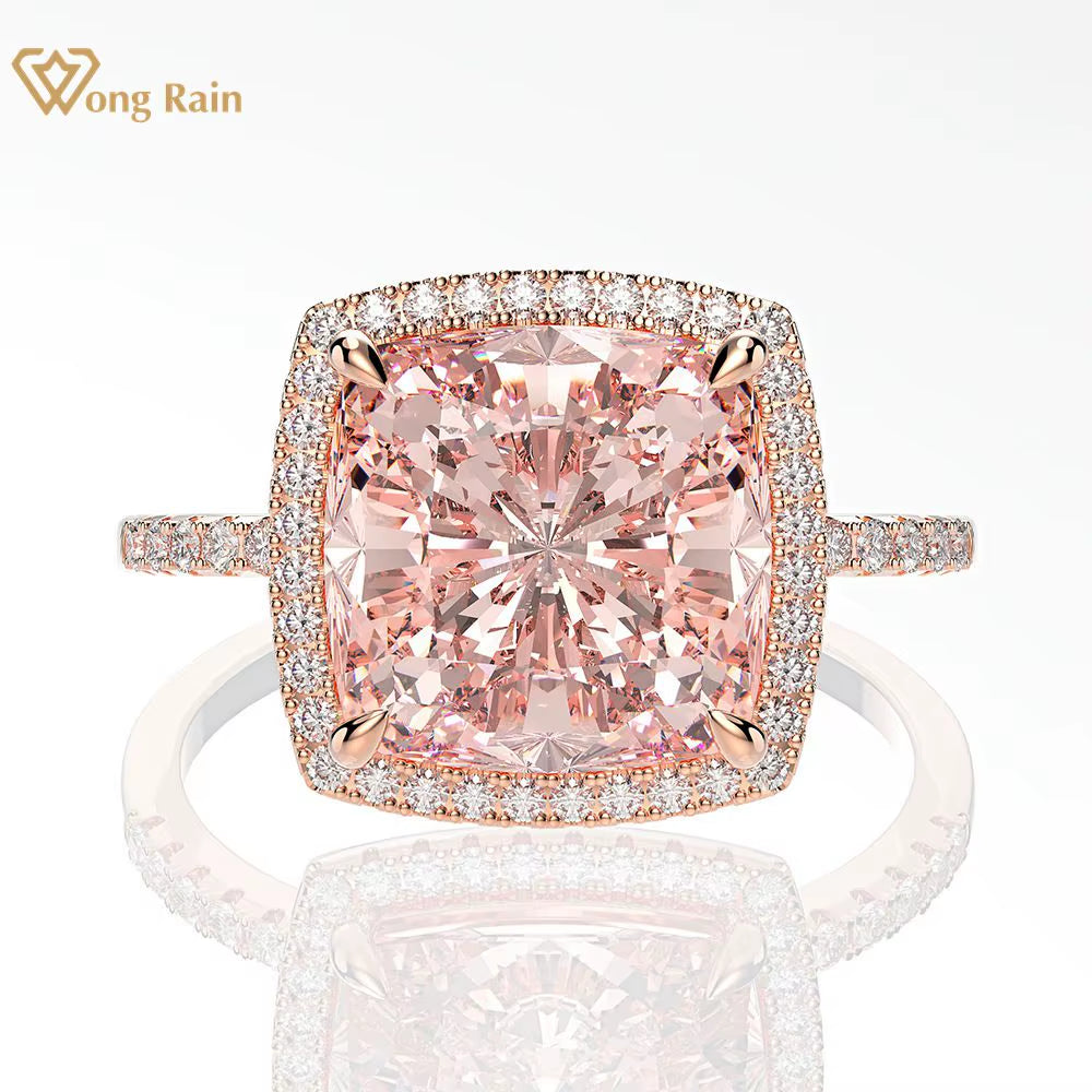 Luxury 100% 925 Sterling Silver Created Moissanite Morganite Gemstone Wedding Engagement Ring Fine Jewelry Wholesale
