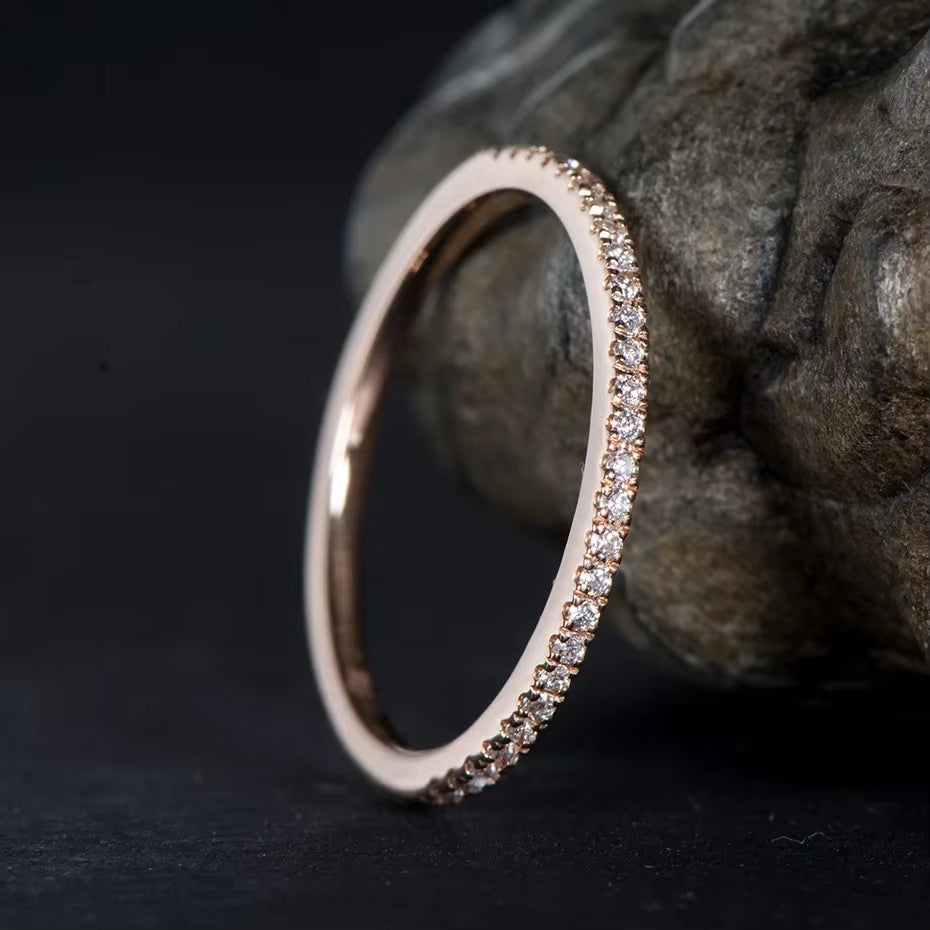 585 14K 10K Solid Gold 100% Moissanite Rings for Women 100% Hand Setting Matching Half Eternity Wedding Band Engagement