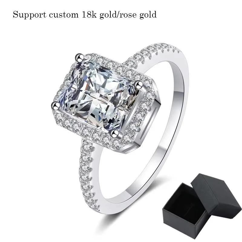 Certified 2/1CT Radiant Cut Moissanite Engagement Ring Colorless VVS Diamond Proposal Rings Sterling Silver Weddig Band