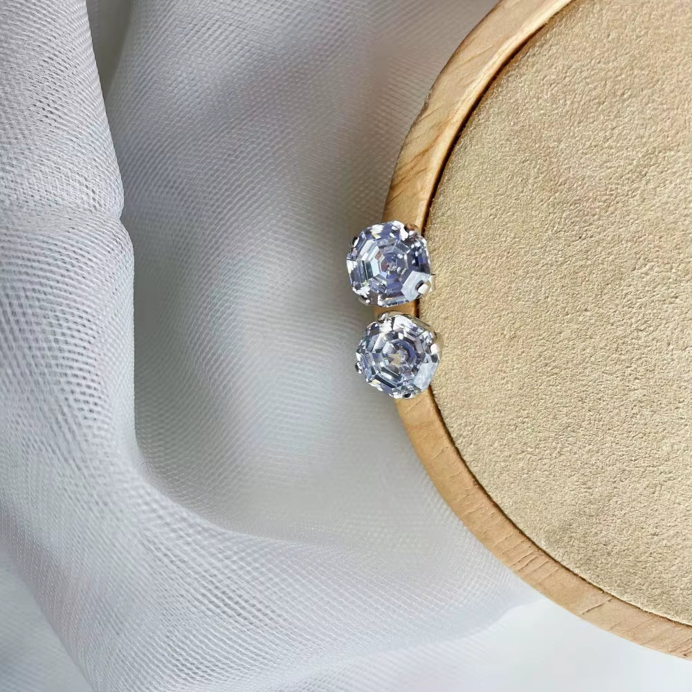 925 Sterling Silver Asscher Cut High Carbon Diamonds Gemstone Party Ear Studs Earrings for Women Fine Jewelry Gifts