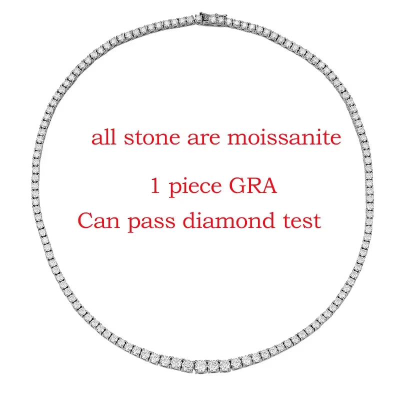 14-24Inch All Moissanite Tennis Necklace for Men Women 100% Solid Silver Plated 18K Gold Praty Luxury Quality Jewelry GRA