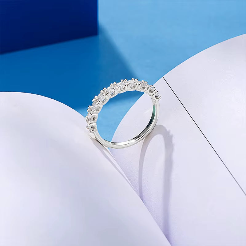 100% Moissanite Wedding Band Sterling Silver Wedding Rings VVS1 Diamond Half Eternity Stackable Ring for Women 0.5CT 0.7CT 1CT