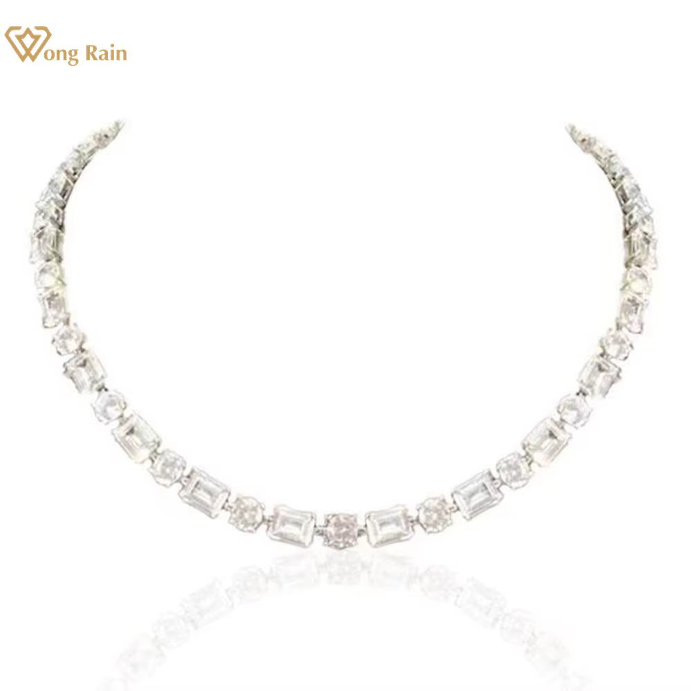 100% 925 Sterling Silver Emerald Cut Created Moissanite Gemstone Wedding Party Women'S Chain Necklace Fine Jewelry