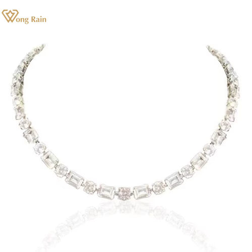 100% 925 Sterling Silver Emerald Cut Created Moissanite Gemstone Wedding Party Women'S Chain Necklace Fine Jewelry