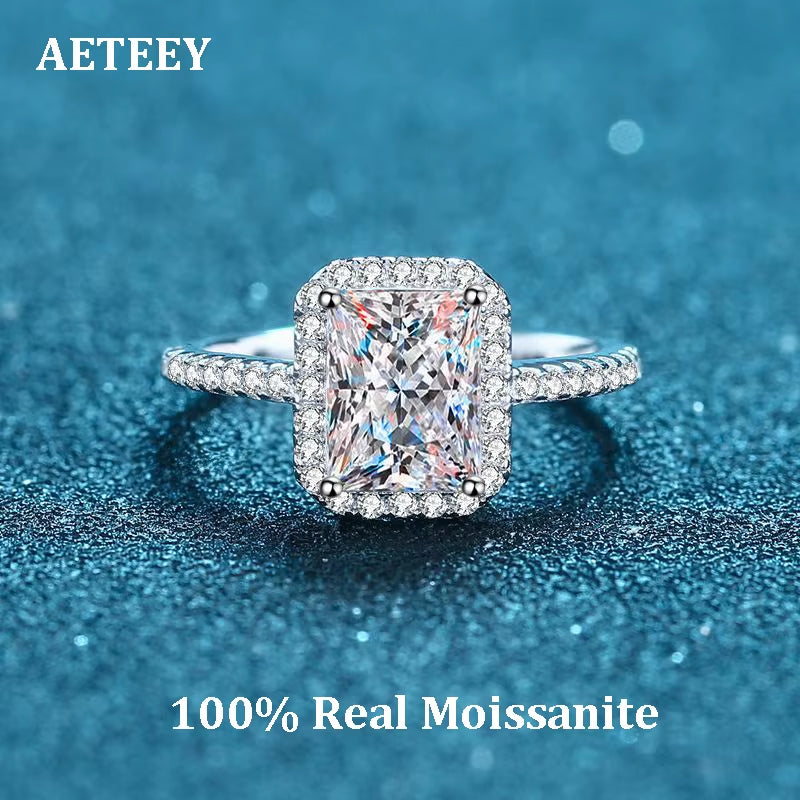 AETEEY Moissanite Diamond Square Ring D Color 1CT 2CT Real 925 Sterling Silver for Women Wedding Fine Jewelry VVS Clarity RI019