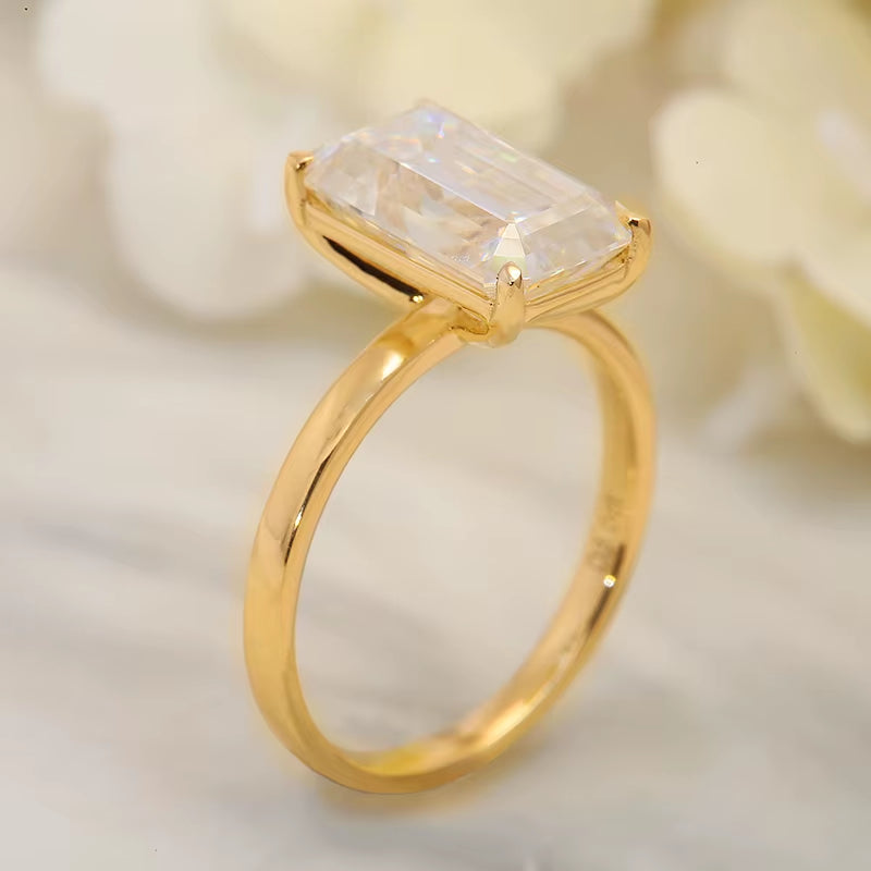 Real 14K Yellow Gold Emerald Brilliant Cut Moissanite Engagment Halo Ring 4.0 Carat Fine Ring for Womne Gift D Color
