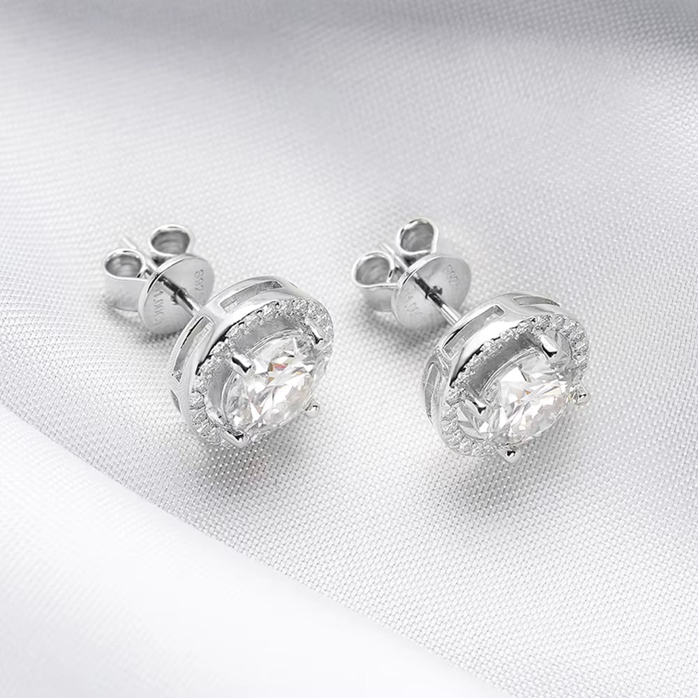2CT Certified Moissanite Stud Earrings for Women Platinum Plating Sterling Silver Diamond Ear Studs Wedding Fine Jewelry