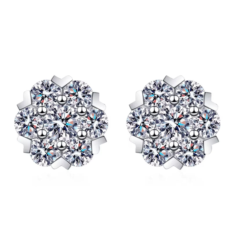 Moissanite Stud Earrings 0.5CT 1CT White Gold Plated Sterling Silver D VVS1 Lab Diamond Flower Ear Studs for Women