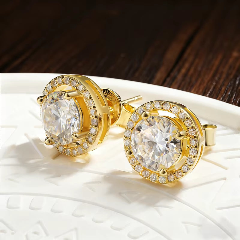 100% 925 Sterling Silver 0.5-2 Carat Moissanite Stud Earrings for Women D Color Diamond Earring Sparkling Fine Jewelry