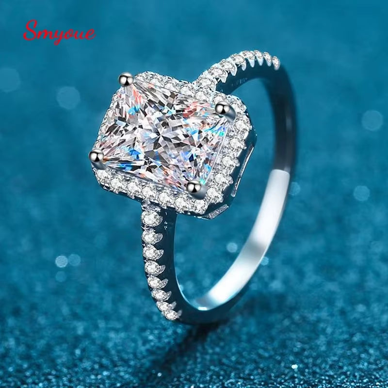 Certified 2/1CT Radiant Cut Moissanite Engagement Ring Colorless VVS Diamond Proposal Rings Sterling Silver Weddig Band