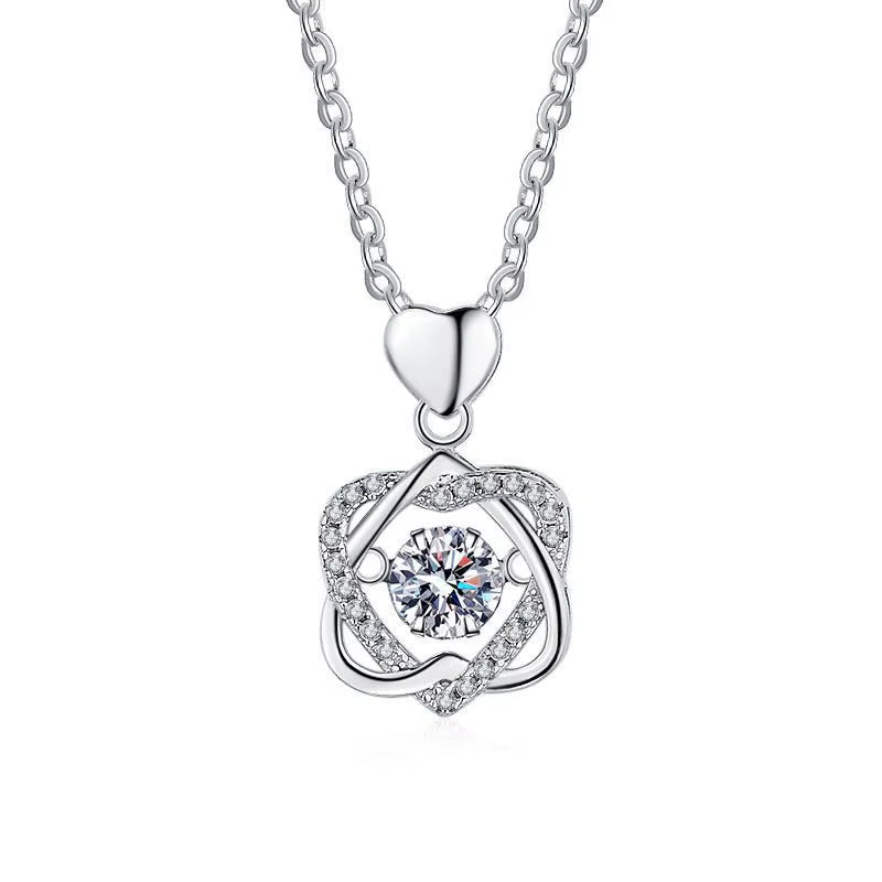 0.5Ct GRA Moissanite Necklace for Women Sparkling Simulated Diamond Pendant Beating Heart S925 Silver Fine Jewelry Gift