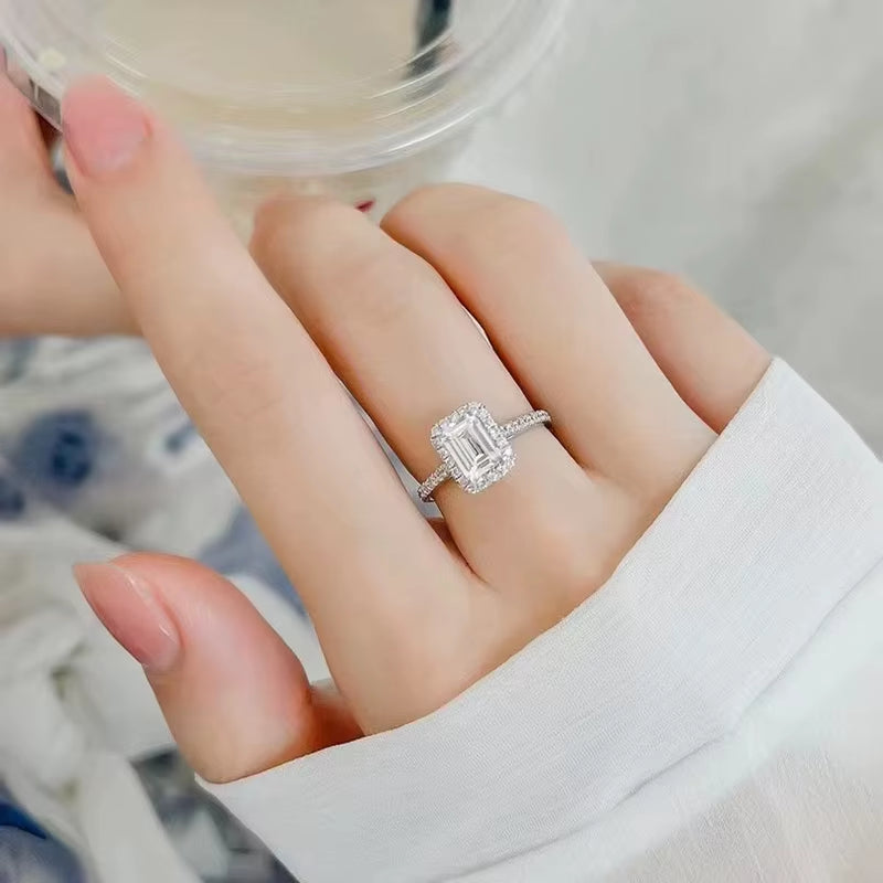 AETEEY Moissanite Diamond Square Ring D Color 1CT 2CT Real 925 Sterling Silver for Women Wedding Fine Jewelry VVS Clarity RI019