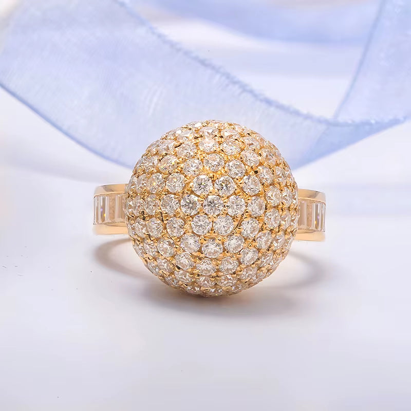 AEAW Solid 10K White Yellow Gold DF Color Moissanite Engagement Ring Ball Moissanite Band for Women Ladies Ring