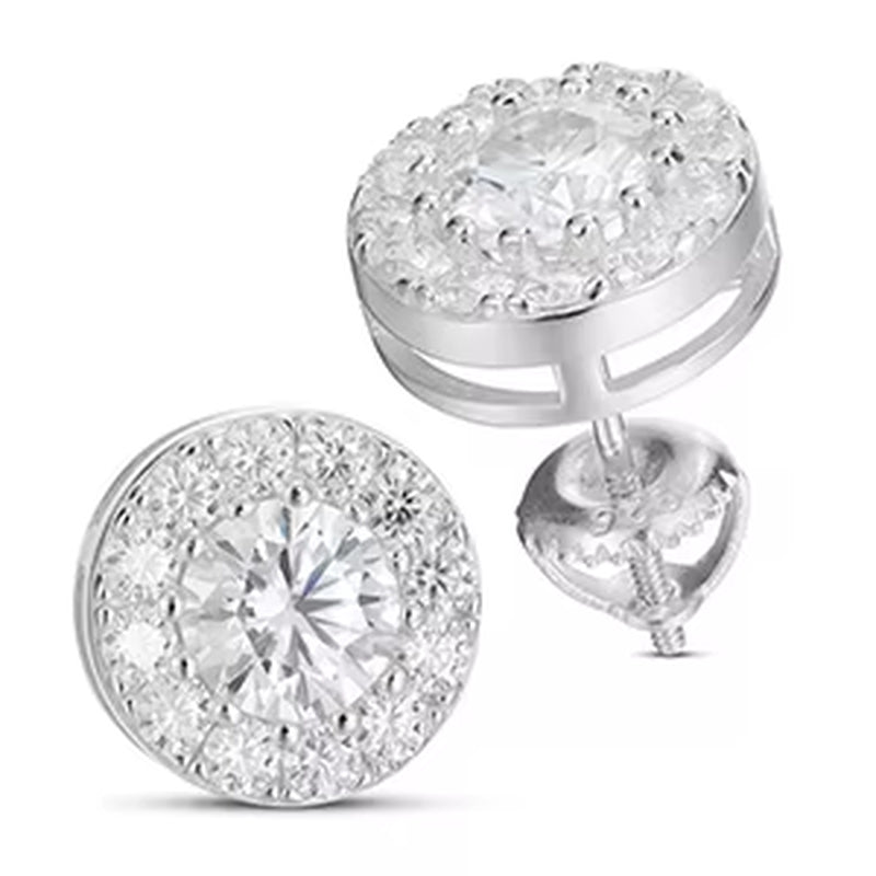 925 Sterling Silver Real Moissanite Stone round Stud  Men Fashion Jewelry 2021 Pass Diamond Test ICEOUTBOX