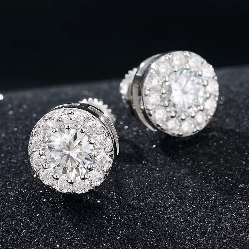 925 Sterling Silver Real Moissanite Stone round Stud  Men Fashion Jewelry 2021 Pass Diamond Test ICEOUTBOX