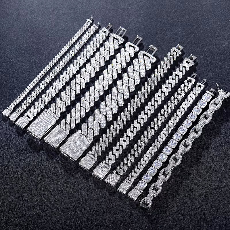 D VVS All Moissanite Cuban Hip Hop Bracelet for Men 6/8/10/12/14/20Mm Full Diamond 925 Sterling Silver Teen Girls Iced Out Chain