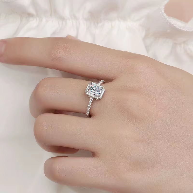 AETEEY Moissanite Diamond Square Ring D Color 1CT 2CT Real 925 Sterling Silver for Women Wedding Fine Jewelry VVS Clarity RI019