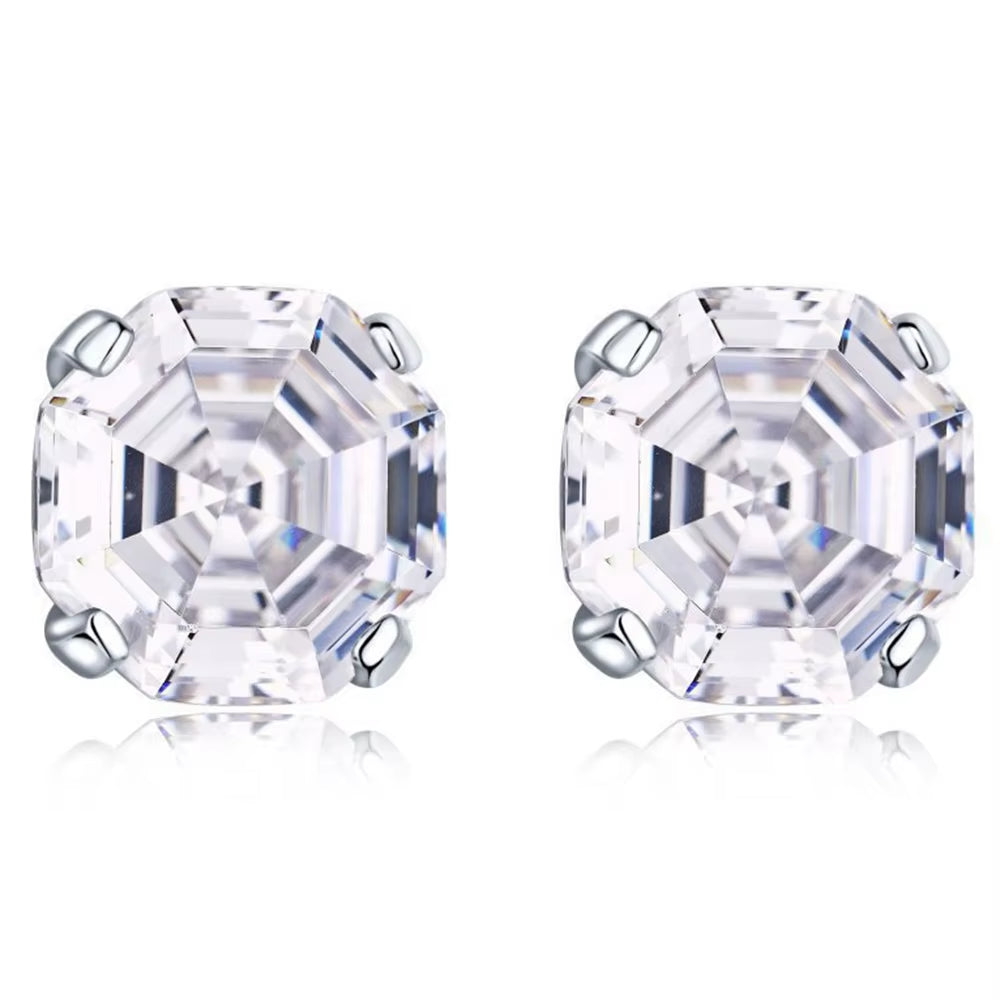 925 Sterling Silver Asscher Cut High Carbon Diamonds Gemstone Party Ear Studs Earrings for Women Fine Jewelry Gifts