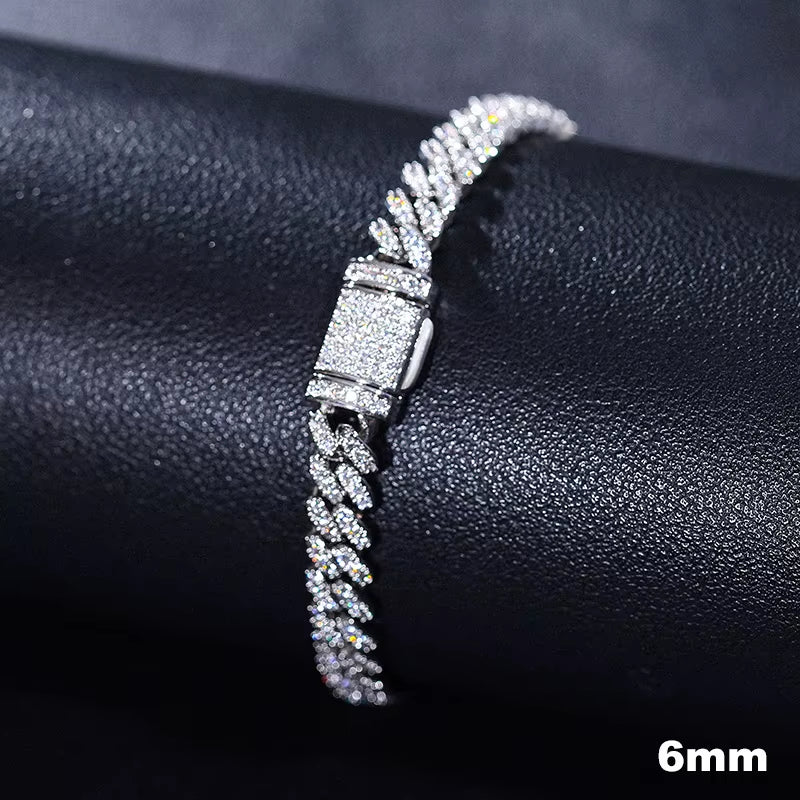 D VVS All Moissanite Cuban Hip Hop Bracelet for Men 6/8/10/12/14/20Mm Full Diamond 925 Sterling Silver Teen Girls Iced Out Chain