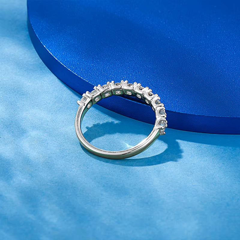 100% Moissanite Wedding Band Sterling Silver Wedding Rings VVS1 Diamond Half Eternity Stackable Ring for Women 0.5CT 0.7CT 1CT