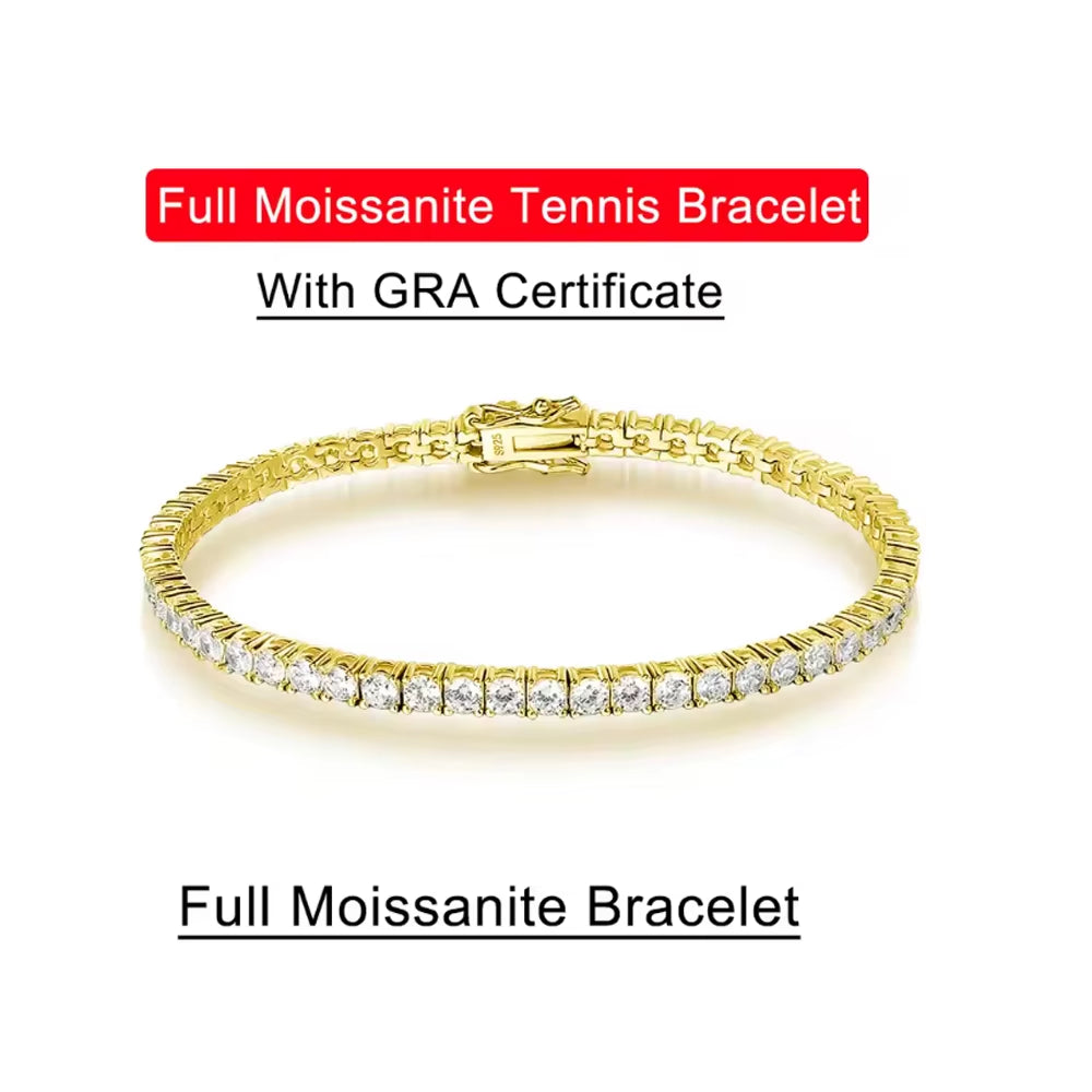 Serenity 3Mm 4Mm 5Mm Moissanite Tennis Bracelet for Women Man Gift S925 Sterling Silver Plated 18K Moissanite Hand Chain Jewelry