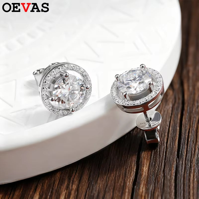 100% 925 Sterling Silver 0.5-2 Carat Moissanite Stud Earrings for Women D Color Diamond Earring Sparkling Fine Jewelry