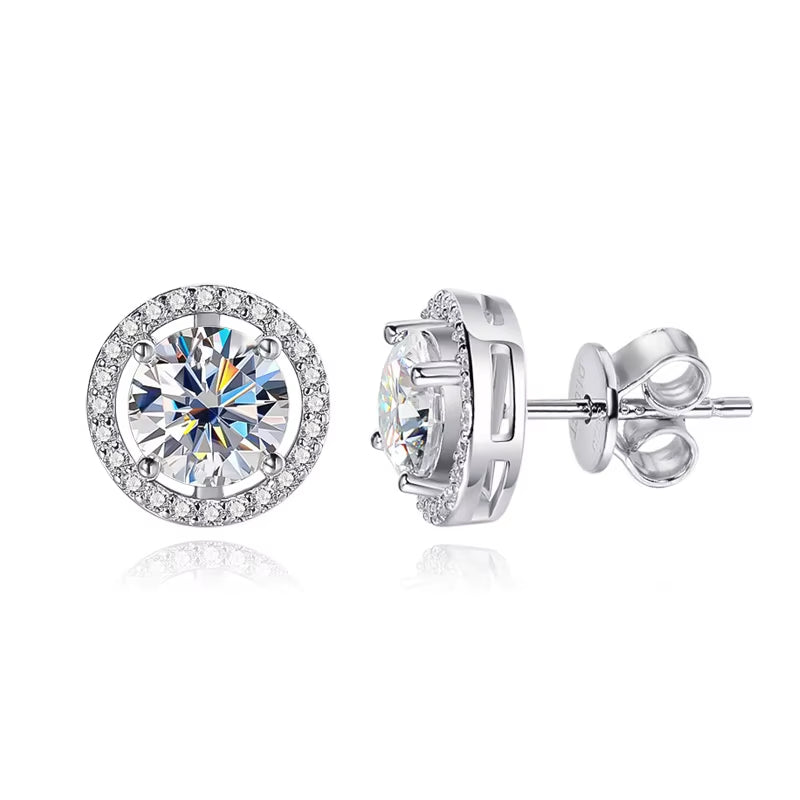 100% 925 Sterling Silver 0.5-2 Carat Moissanite Stud Earrings for Women D Color Diamond Earring Sparkling Fine Jewelry