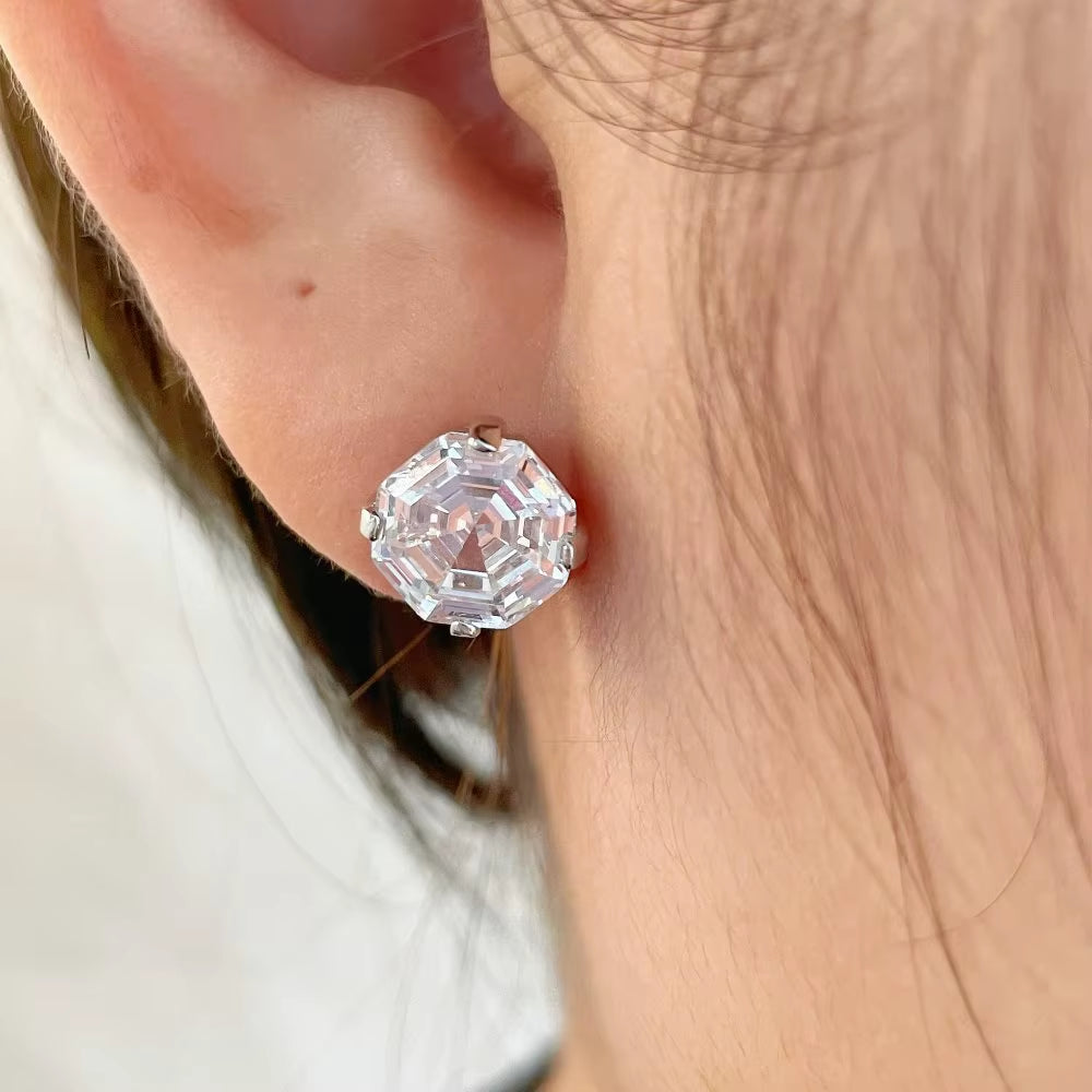 925 Sterling Silver Asscher Cut High Carbon Diamonds Gemstone Party Ear Studs Earrings for Women Fine Jewelry Gifts