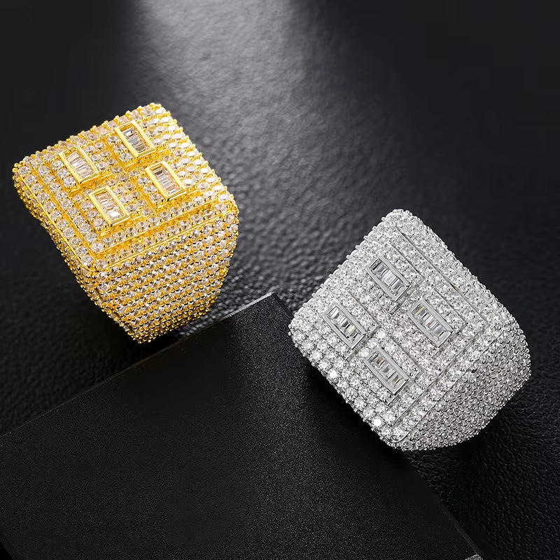 VVS D Moissanite Diamond 925 Sterling Silver Plating Ring Micro Pave Moissanite Stones Customized Men Hip Hop Iced Out Rings
