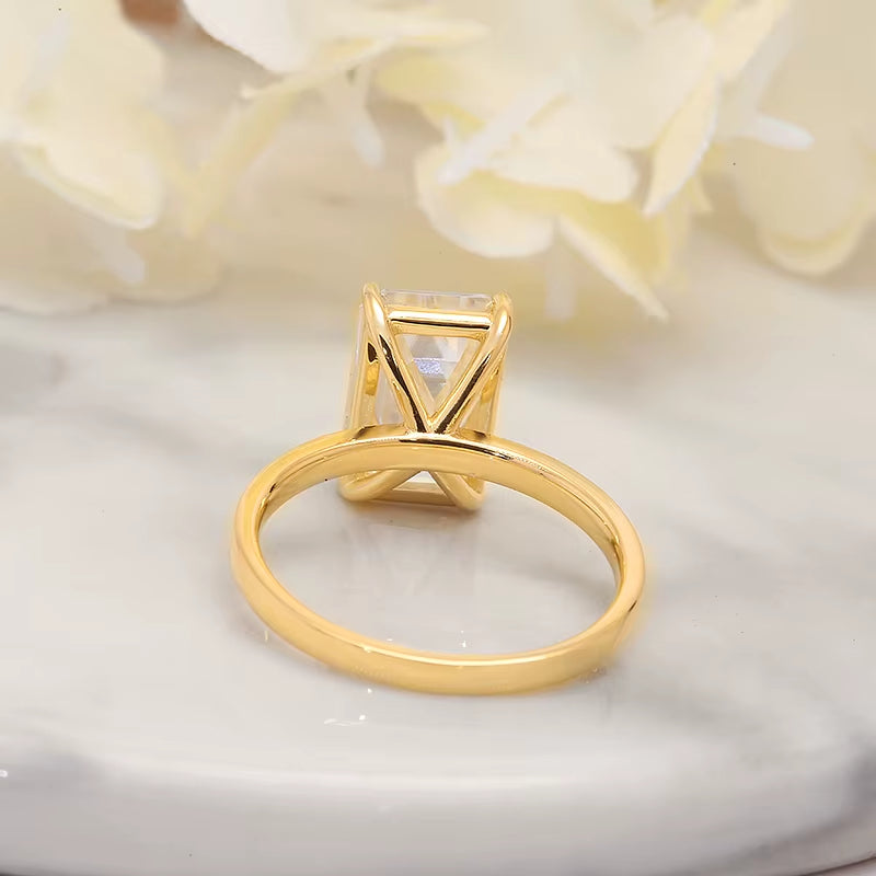 Real 14K Yellow Gold Emerald Brilliant Cut Moissanite Engagment Halo Ring 4.0 Carat Fine Ring for Womne Gift D Color